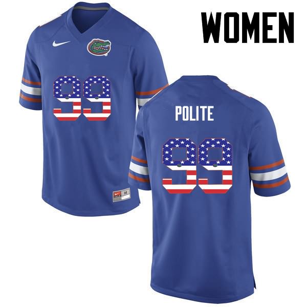 NCAA Florida Gators Jachai Polite Women's #99 USA Flag Fashion Nike Blue Stitched Authentic College Football Jersey JFU1364VX